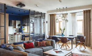 Upholstered furniture in hygge style